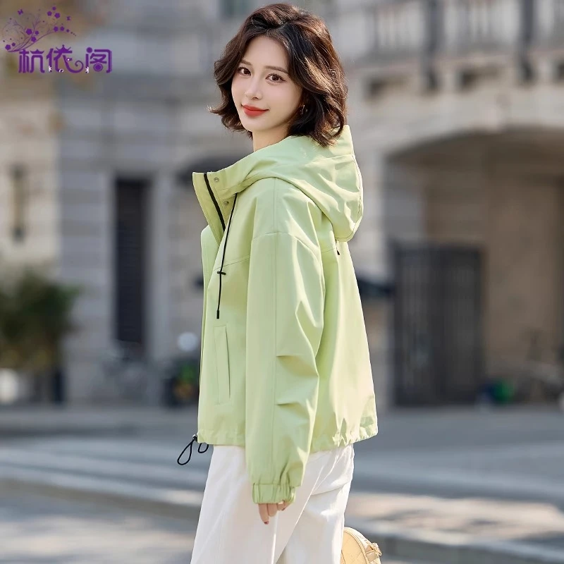 短款外套女2025新款春秋小个子韩版宽松时尚休闲百搭连帽夹克上衣