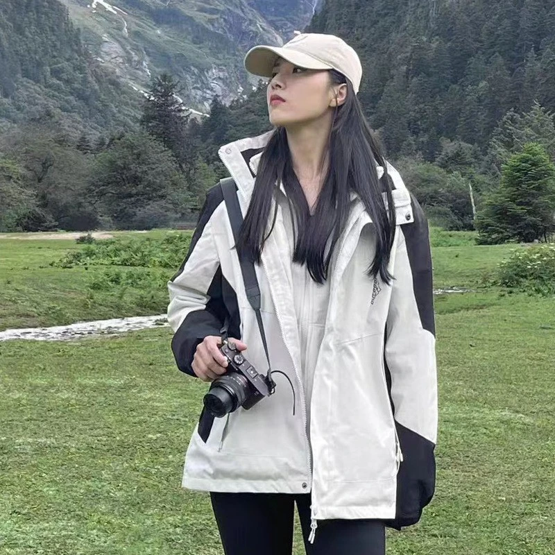 户外冲锋衣三合一女防风防泼水情侣款单层薄款登山服外套男款