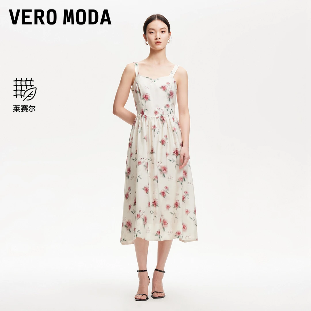 Vero Moda连衣裙夏日穿搭吊带有里衬印花收腰玫瑰裙百搭32517A016