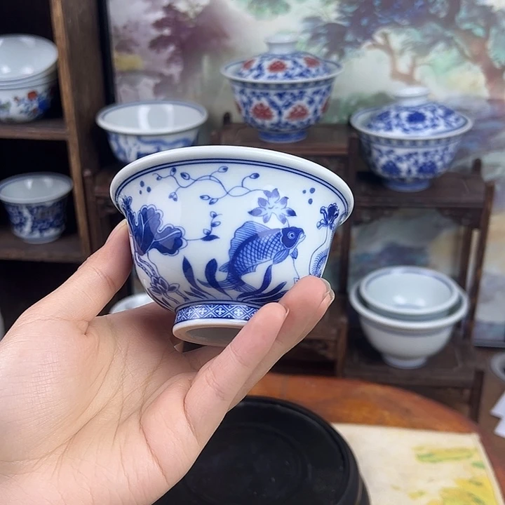 陶杯子鱼藻纹压手