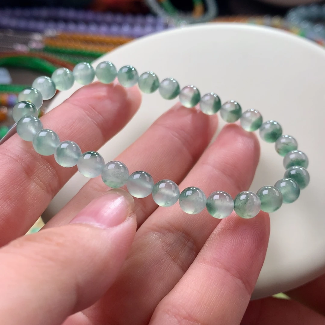 未镶嵌手链翡翠翡翠冰胶底聚宝盆飘海草绿卡6+