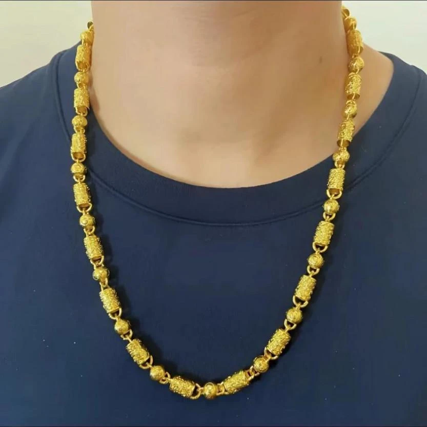 【孟加拉赤金】合金项链新款圆柱项链男士百搭金色不掉色