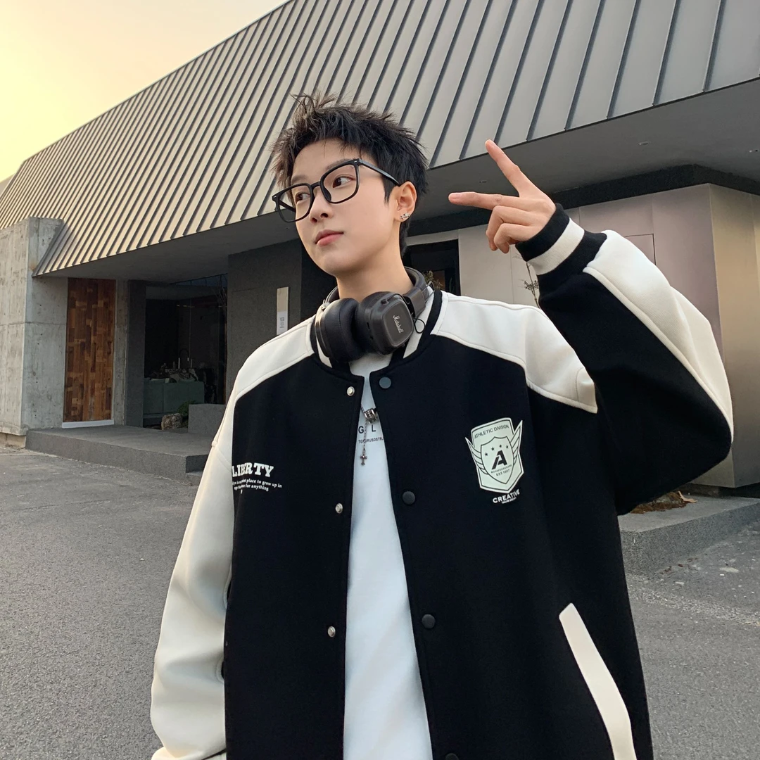 青少年棒球服春秋运动美式宽松潮流拼接帅气痞帅学生韩版港风外套