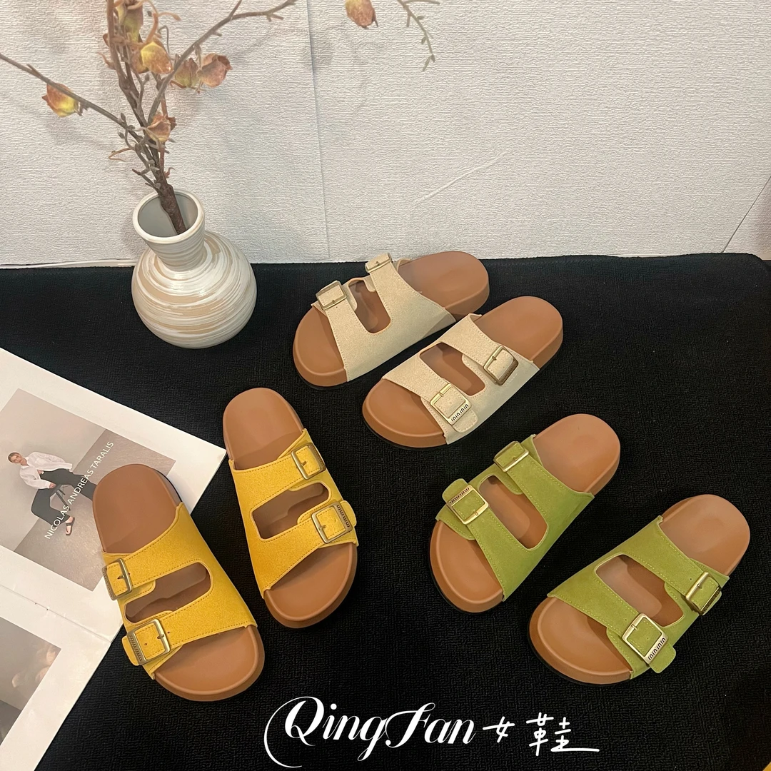 厚底一字带勃肯拖鞋女外穿2025新款夏季增高休闲凉拖度假风沙滩鞋