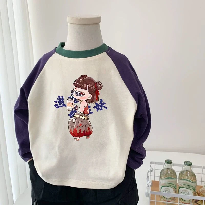 纯棉哪吒男童女童长袖T恤国漫春秋新款儿童宝宝卡通中国风上衣潮