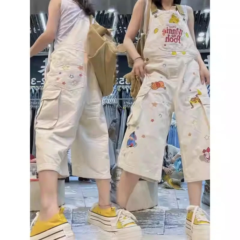 新款刺绣背带裤2025年夏微胖mm宽松显瘦潮流百搭连体阔腿牛仔裤女