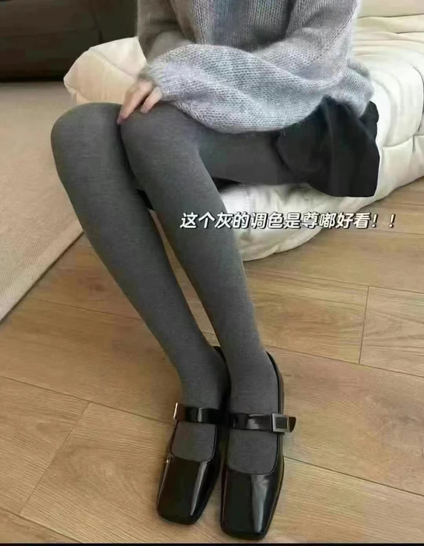 秋冬加绒加厚光腿神器深灰色连裤袜防勾丝压力打底裤