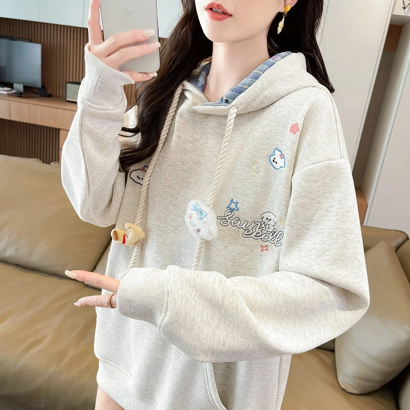 连帽卫衣女2025新款秋冬韩版宽松加绒加厚日系学院风百搭少女外套