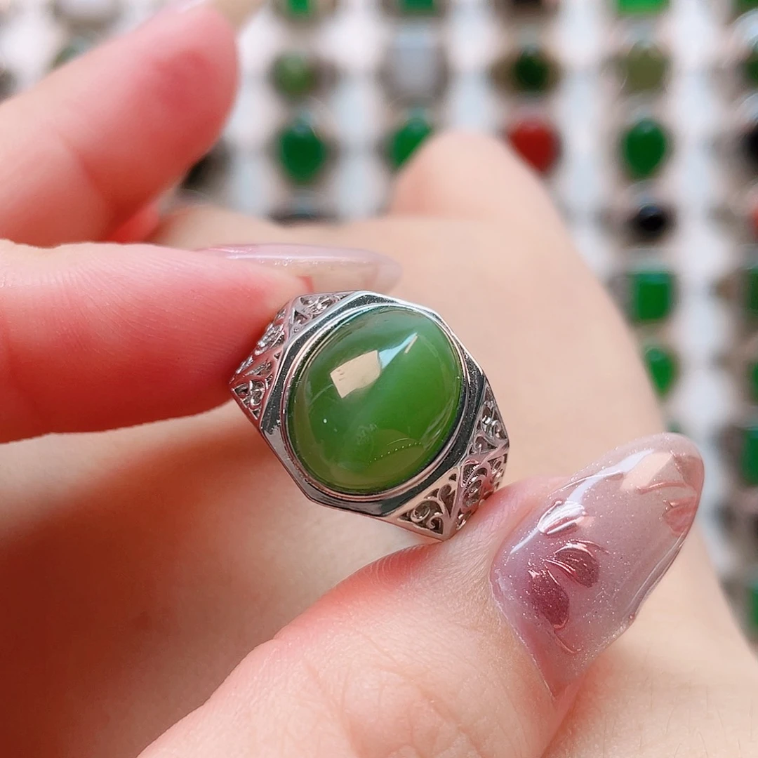 和田玉戒指银S925镶嵌