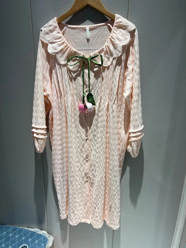 长袖睡裙梭织皱布高级感甜美公主风可爱家居服春秋款