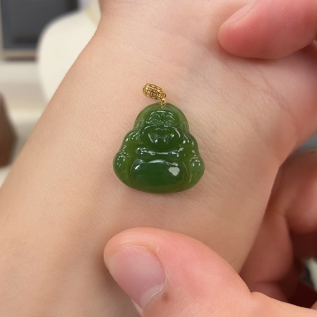 睡****和田玉（碧玉）18K金镶嵌颈饰