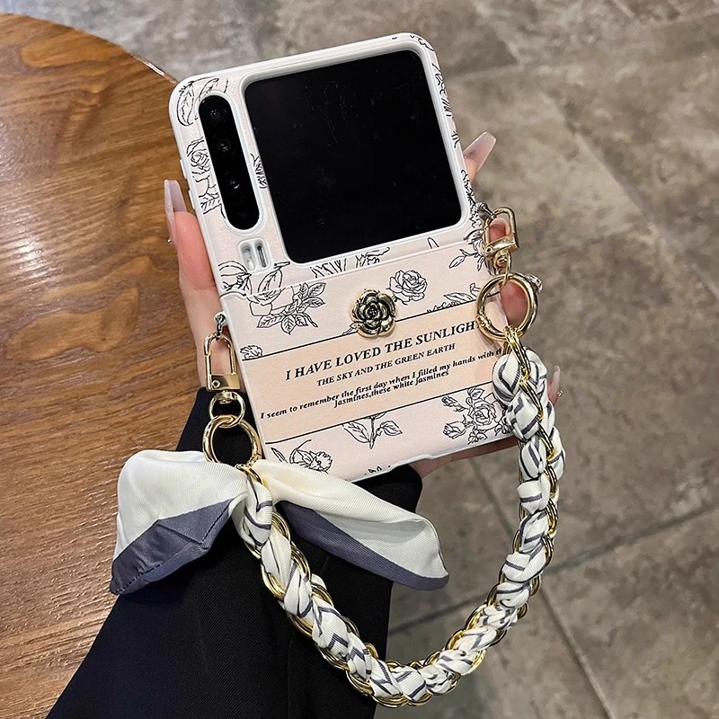 适用于华为purax折叠屏典藏版手机壳小香风山茶花高级感丝巾手链