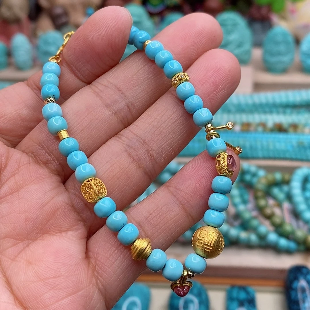 绿松石珠宝奇石18K金镶嵌