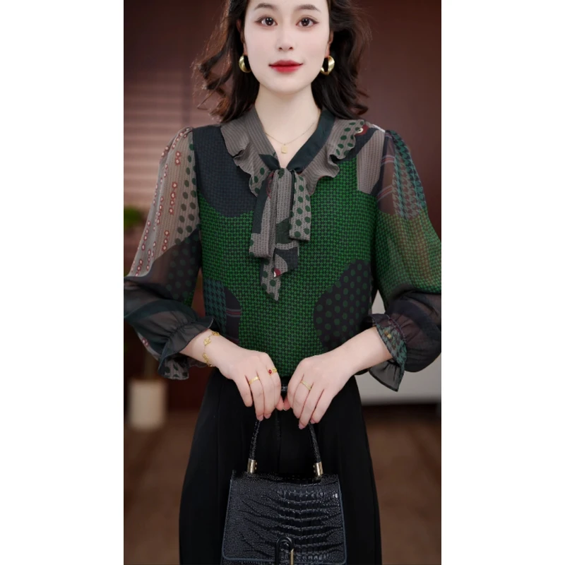 昆山片玉2025新款V领气质小衫套头衬衫时髦长袖上衣打底衫女洋气