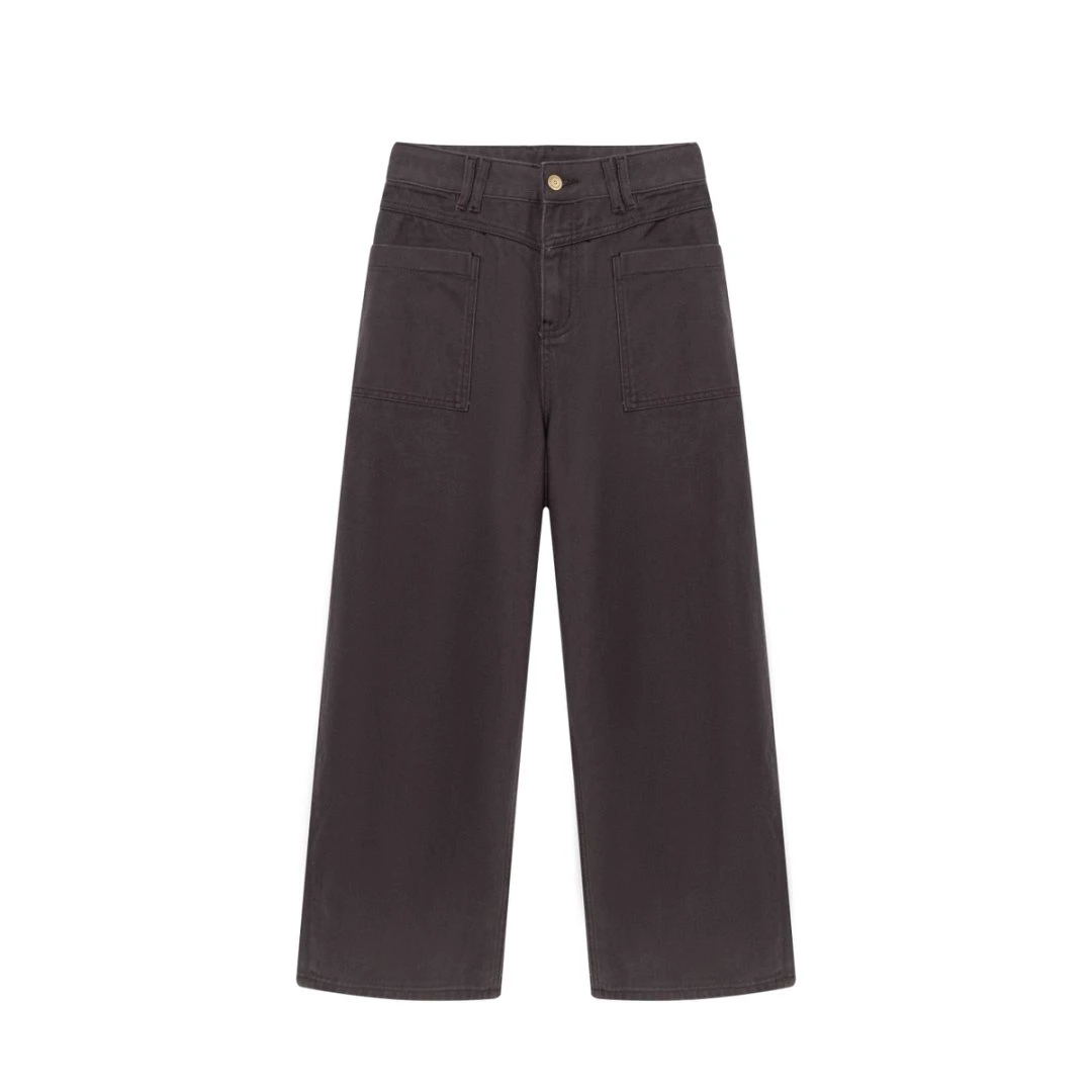 B90042秋季新款宽松洋气弯刀裤小众设计百搭阔腿牛仔裤