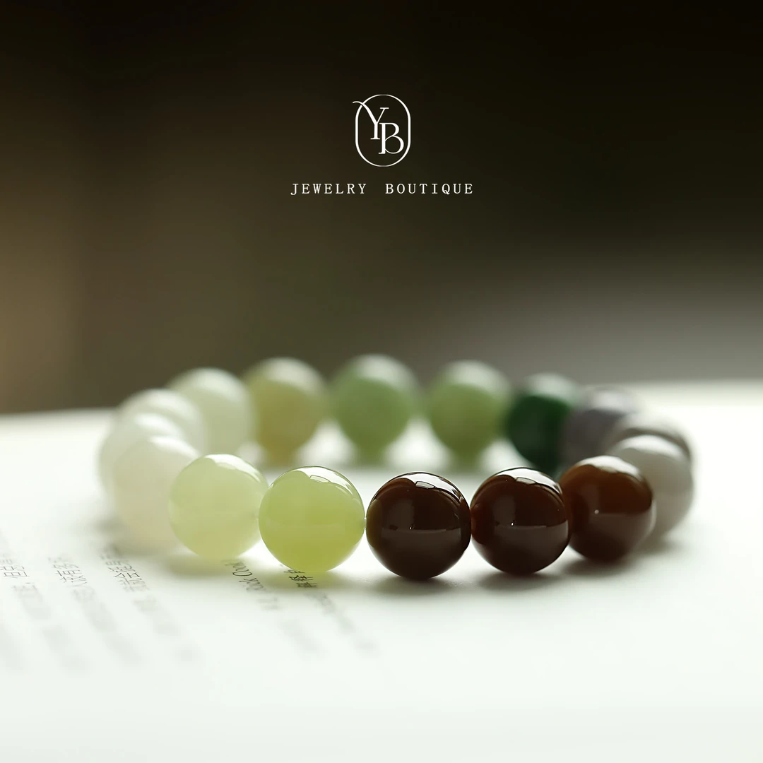 12MM多宝色和田玉串珠玉手串高级感气质百搭盘珠个性首饰女士时尚