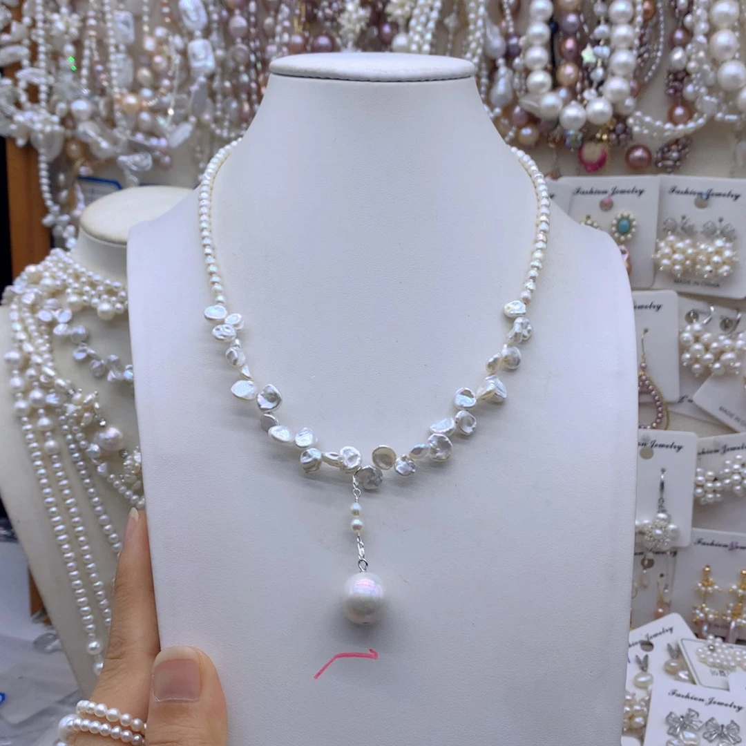 晨***草合金淡水珍珠耳饰项链