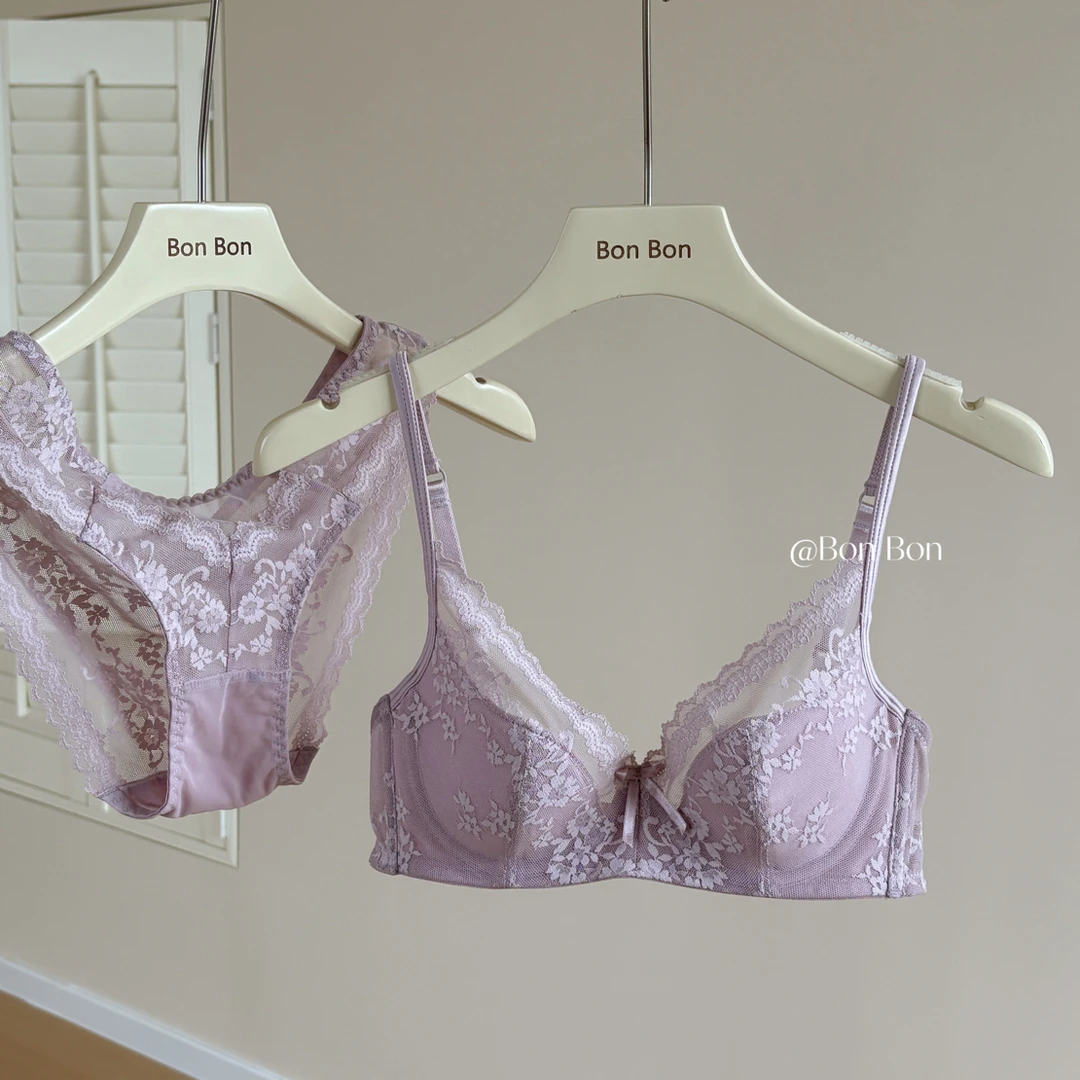 春日来信~新款法式纯欲蕾丝内衣女性感聚拢防下垂大胸显小文胸薄