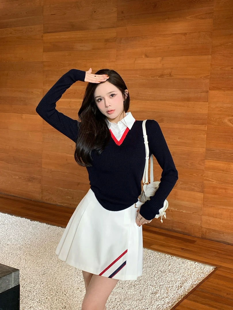 SHANG-JJ【撞色线条】25ss新品美丽诺羊毛时尚亲肤半身裙q133333p