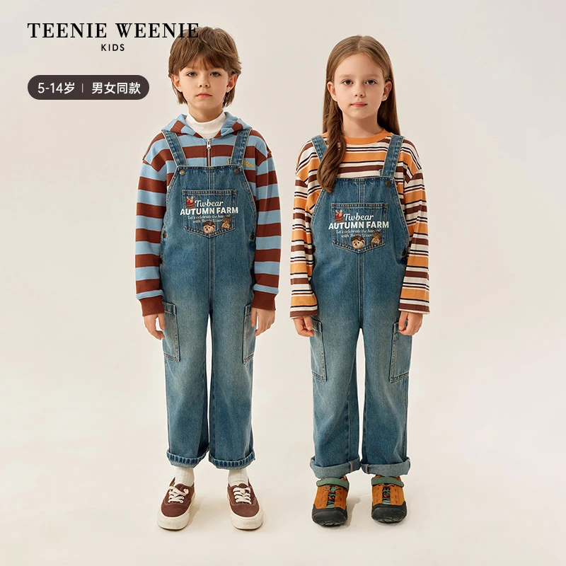 TeenieWeenie Kids小熊童装25年秋季田园风牛仔背带裤TKTJ257788N
