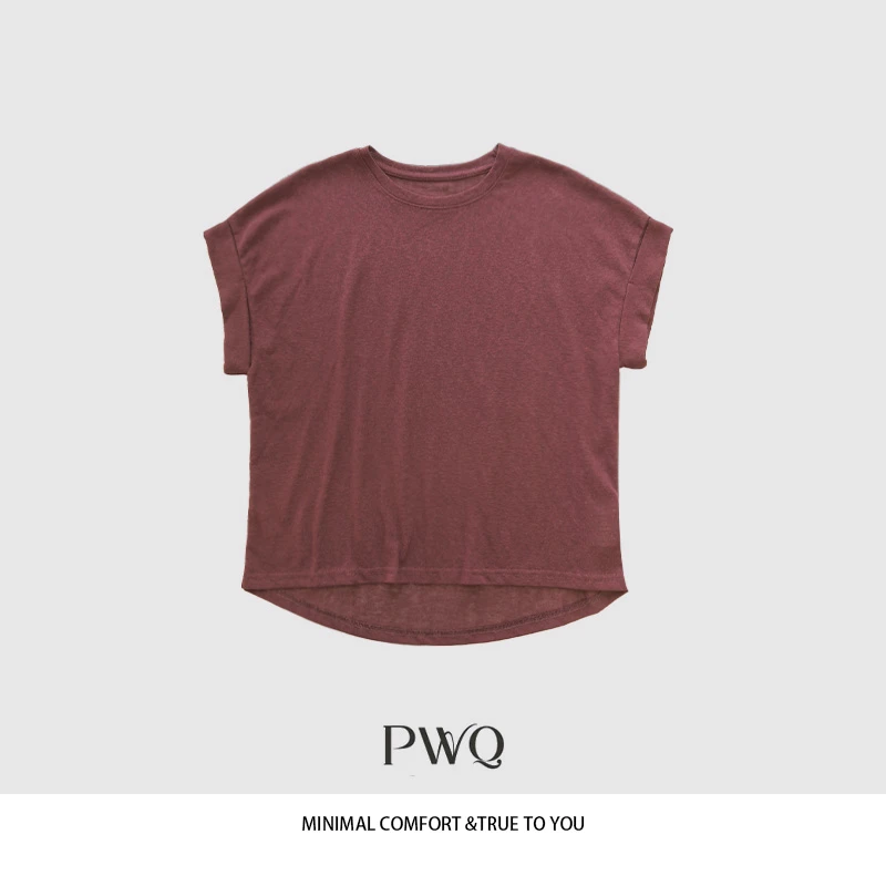 【雪花T】上衣T圆领纯色休闲蝙蝠袖弧度百搭老钱风松弛YS-25513XT1