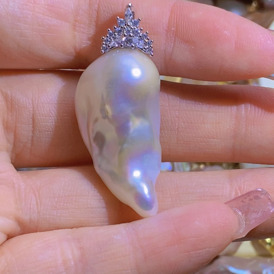 银S925镶嵌淡水珍珠天然淡水珍珠