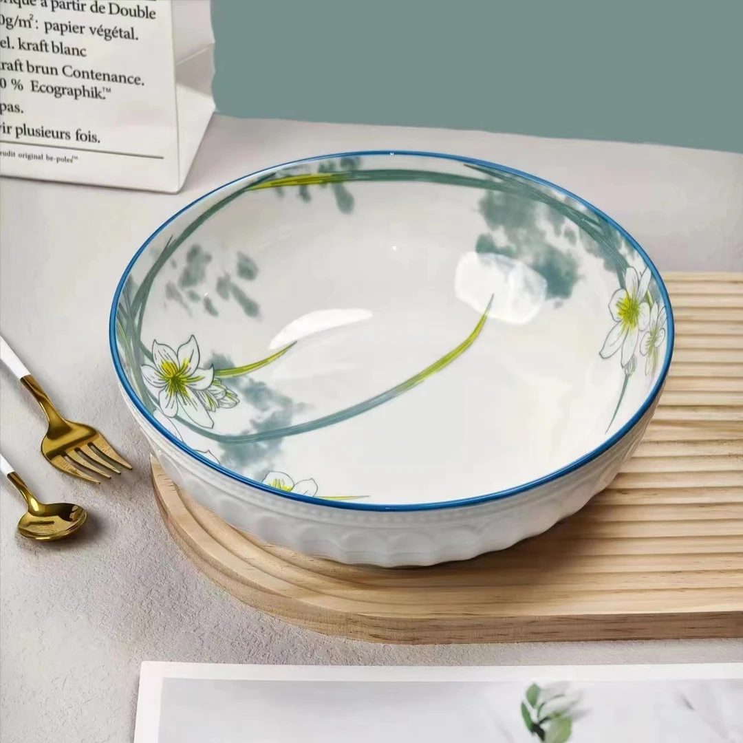 9英寸水仙花汤碗到手2个 破损联系客服