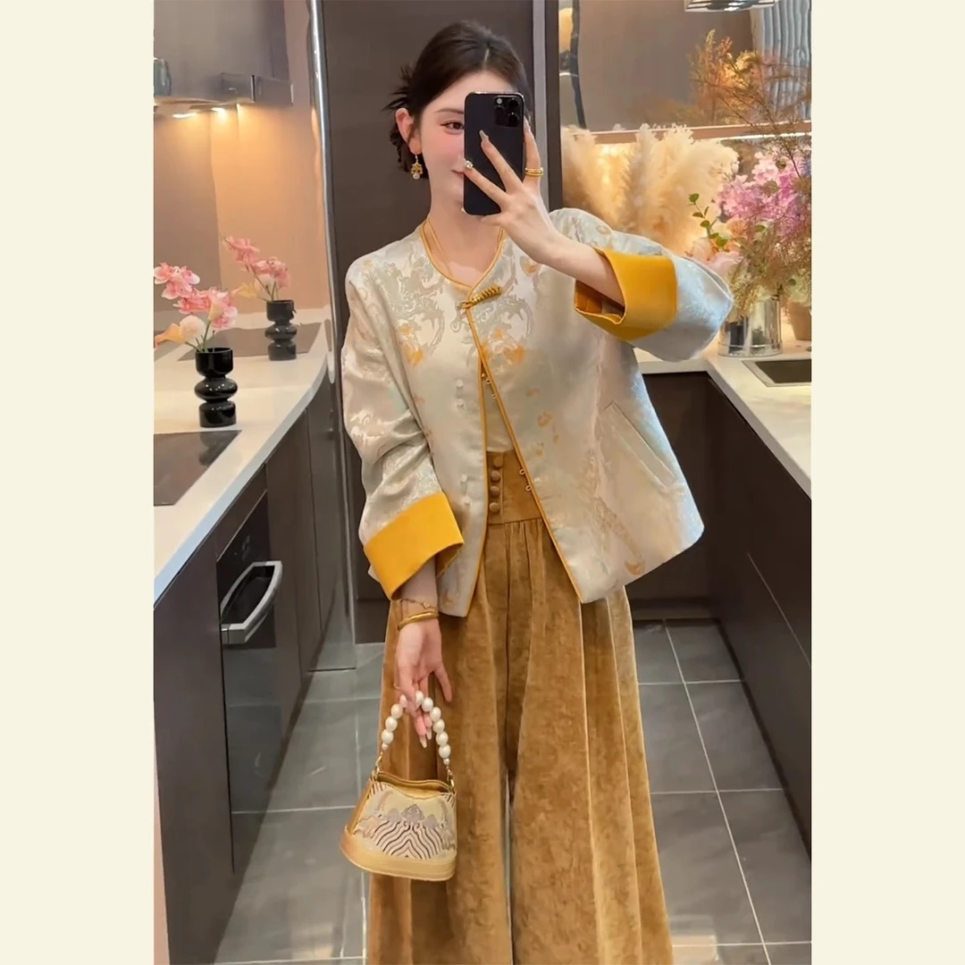 2025早秋新款穿搭一整套时尚高级感新中式女装国风外套半身裙套装