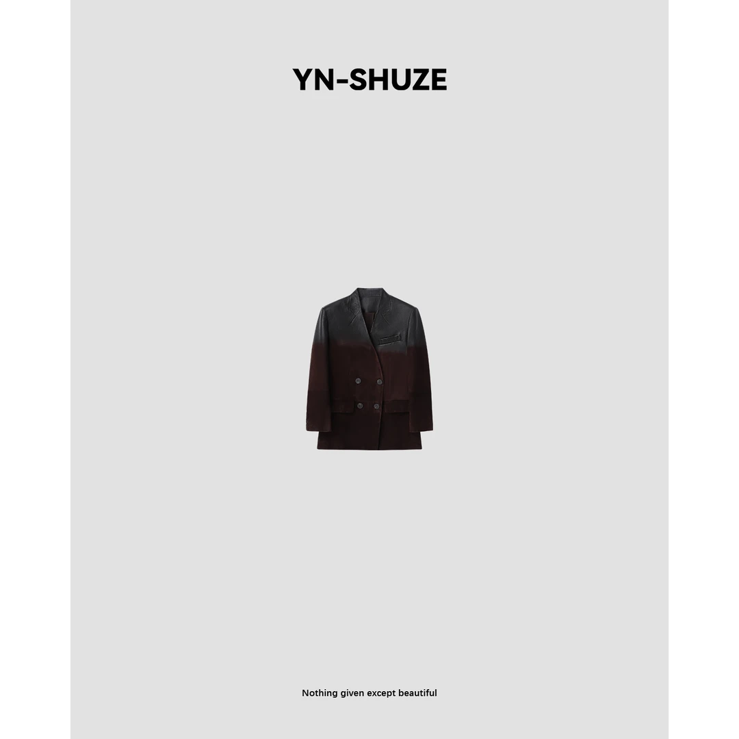 YN-SHUZE【城市倒影】绵羊皮V领渐变色西装外套女SZ-YNB-902M395