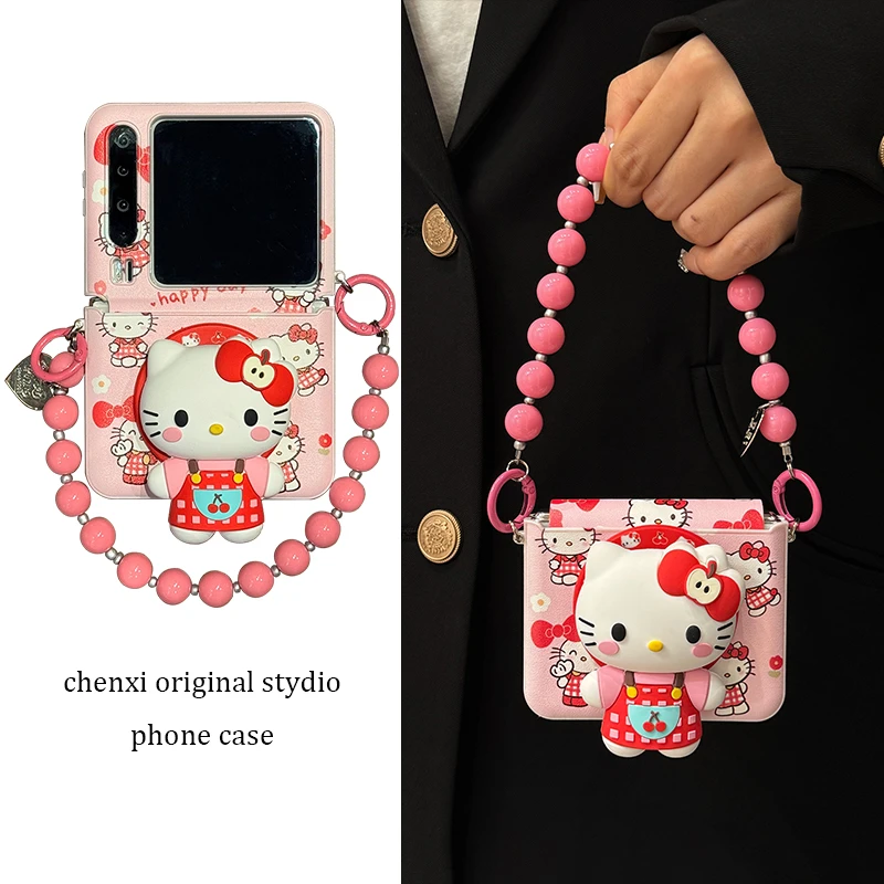 适用华为purax折叠屏手机壳皮质花朵围裙pocket2立体kt猫磁吸支架