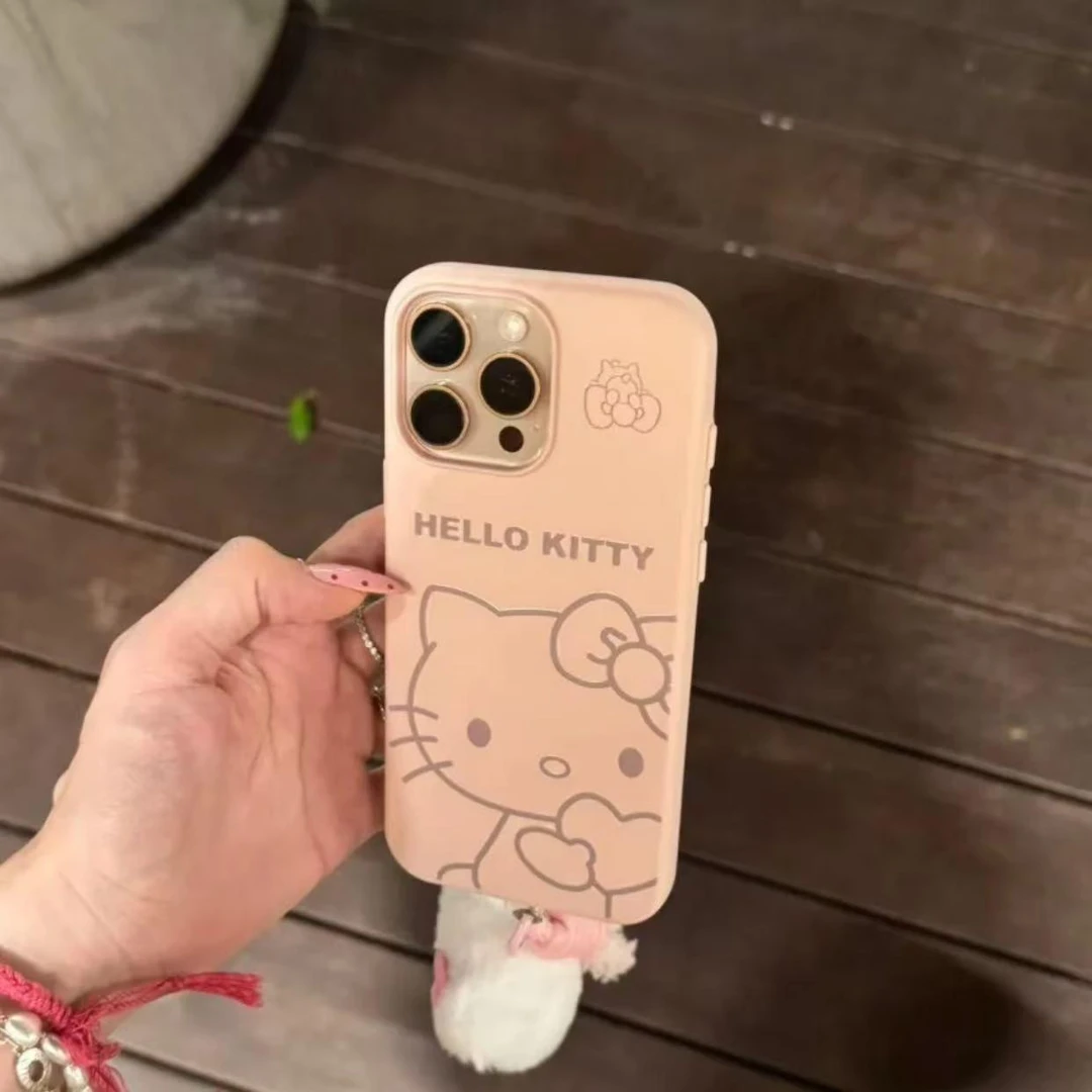 粉底线条抱心kitty适用iPhone16promax手机壳15pro可爱14少女心13