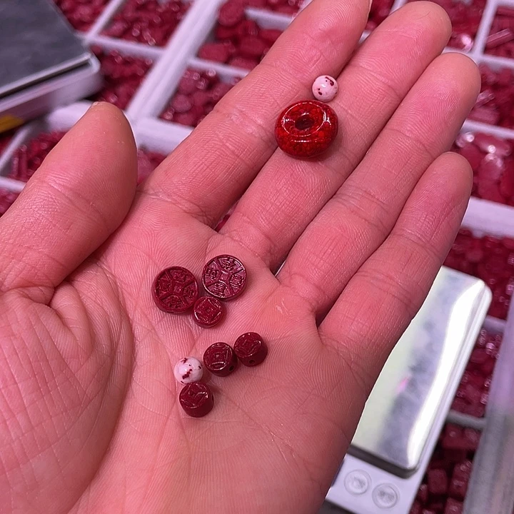 天然辰砂颗粒平安扣鸡血石6毫米钥匙扣其他直接发7