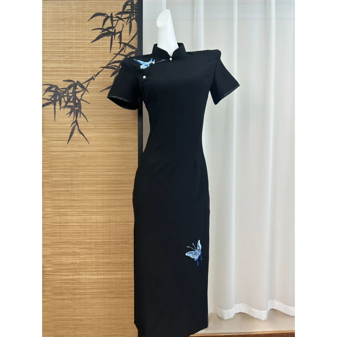 【蓝蝶】黑色旗袍2025年新款夏季少女年轻款新中式高级感国风连衣裙