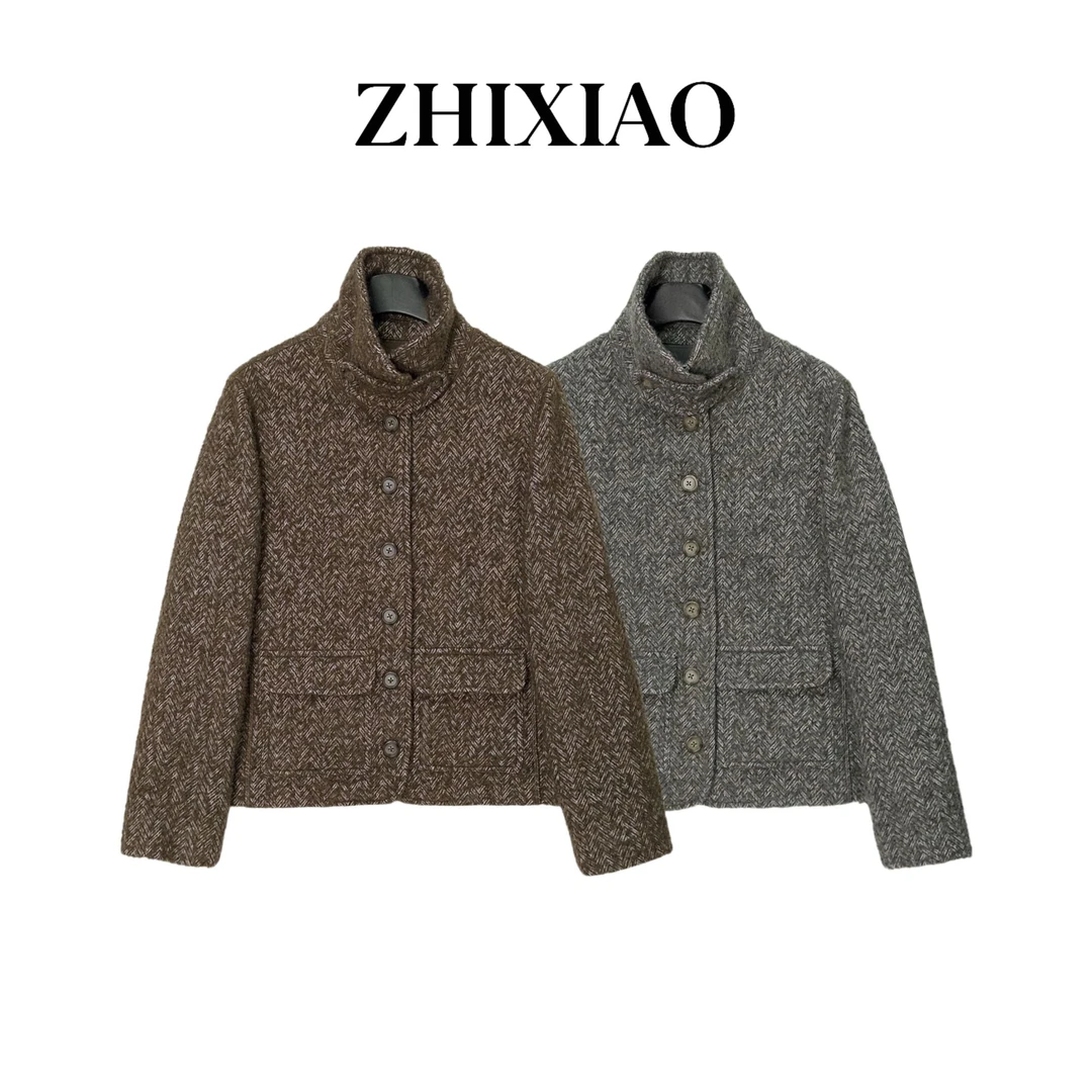 【ZHIXIAO】秋冬新款：立领羊毛外套75018
