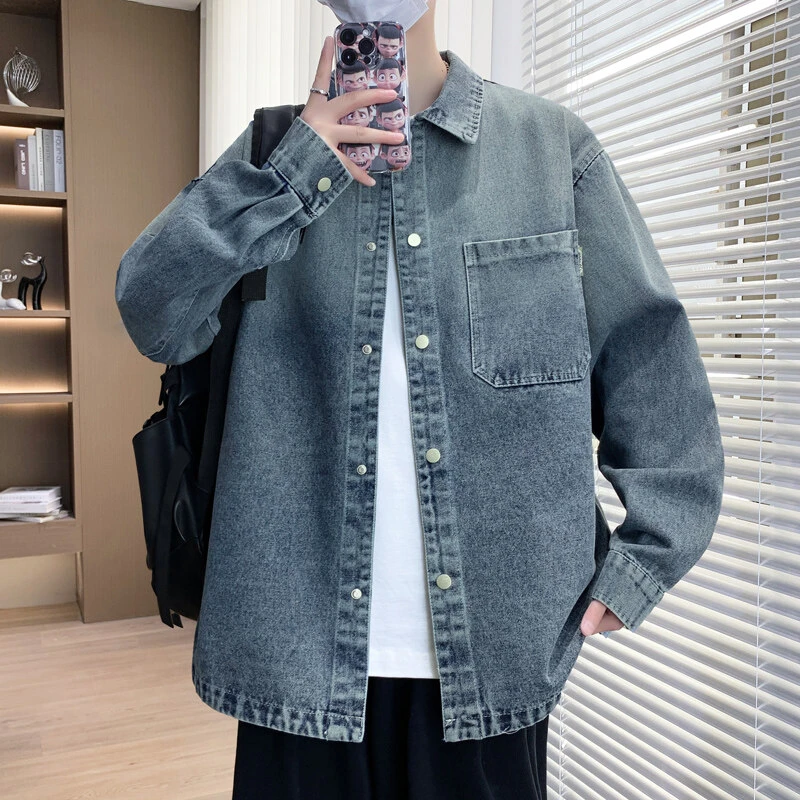 春季新款男生青少年牛仔夹克港风宽松潮流学生百搭牛仔衬衫外套男
