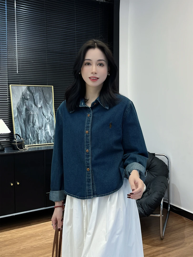 【Si&华严选】时尚美式复古翻领长袖牛仔衬衫宽松休闲开衫衬衣9535