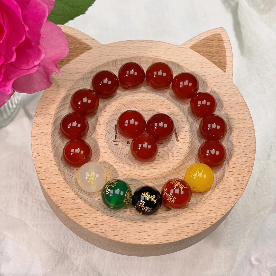 天然玛瑙水晶玉石五路财神散珠diy送人情侣显白礼物百搭红玛瑙