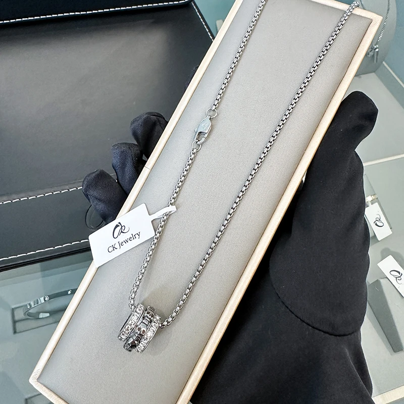 银色 骷髅头转运珠项链  N335