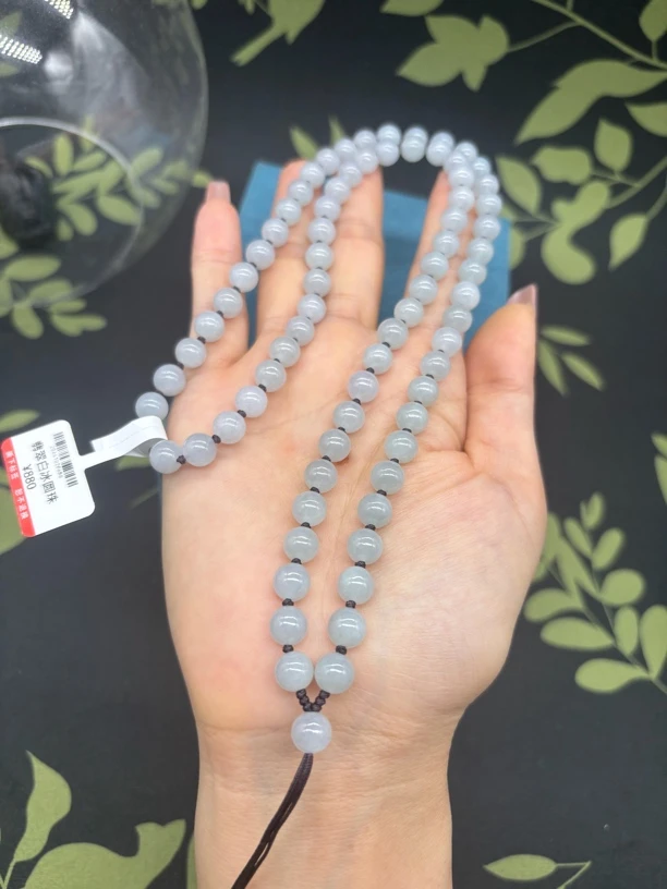 高端天然缅甸A货翡翠老坑冰种圆珠7mm玉石挂件绳毛衣链长链珠链
