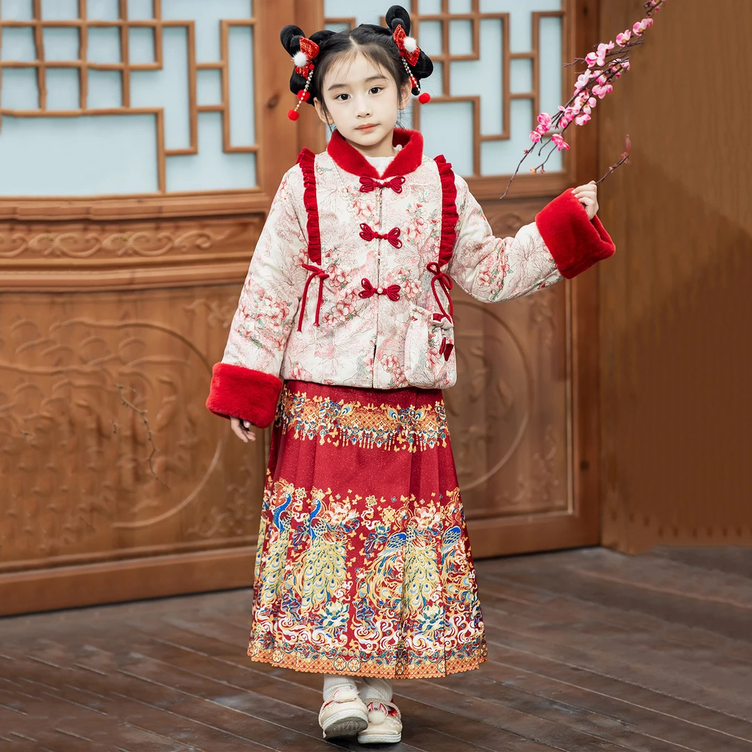 马面裙女童冬季套装2025新款洋气儿童汉服中式国风女孩加厚拜年服