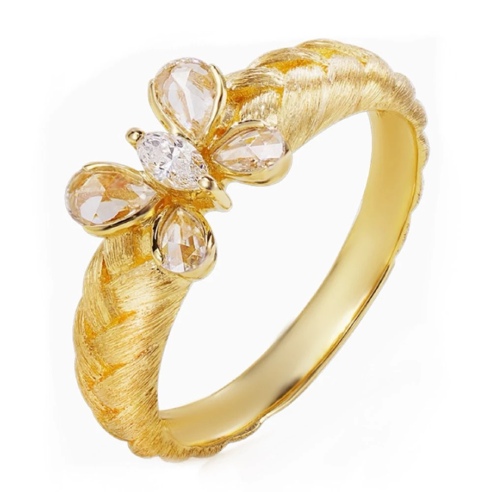 925银合成锆石戒指 【施生生珠宝】S925银金色豪镶蝴蝶拉丝戒指