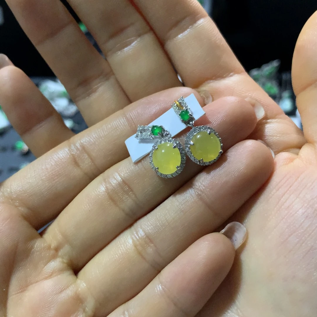 翡翠银S925镶嵌耳饰耳钉