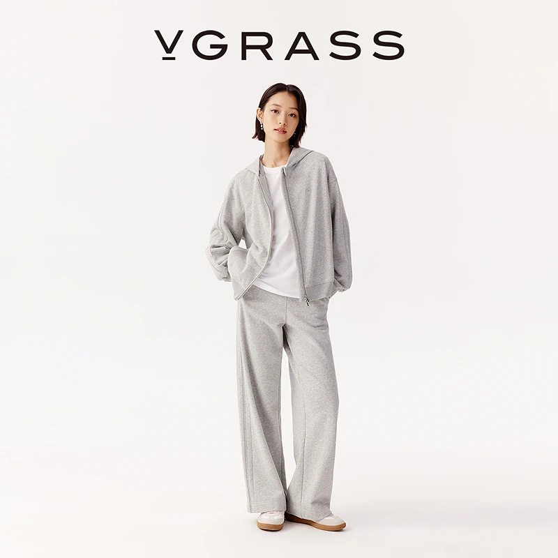 VGRASS25早秋新款“呼吸感”精梳双面绒温润柔软松紧高腰休闲卫裤