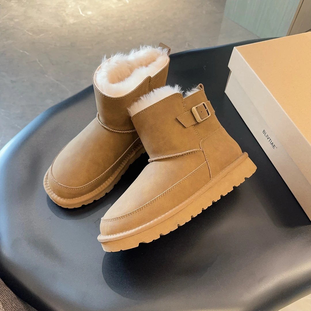 防水款雪地靴男款2025新款冬季皮毛一体短筒靴子防滑保暖大码棉鞋