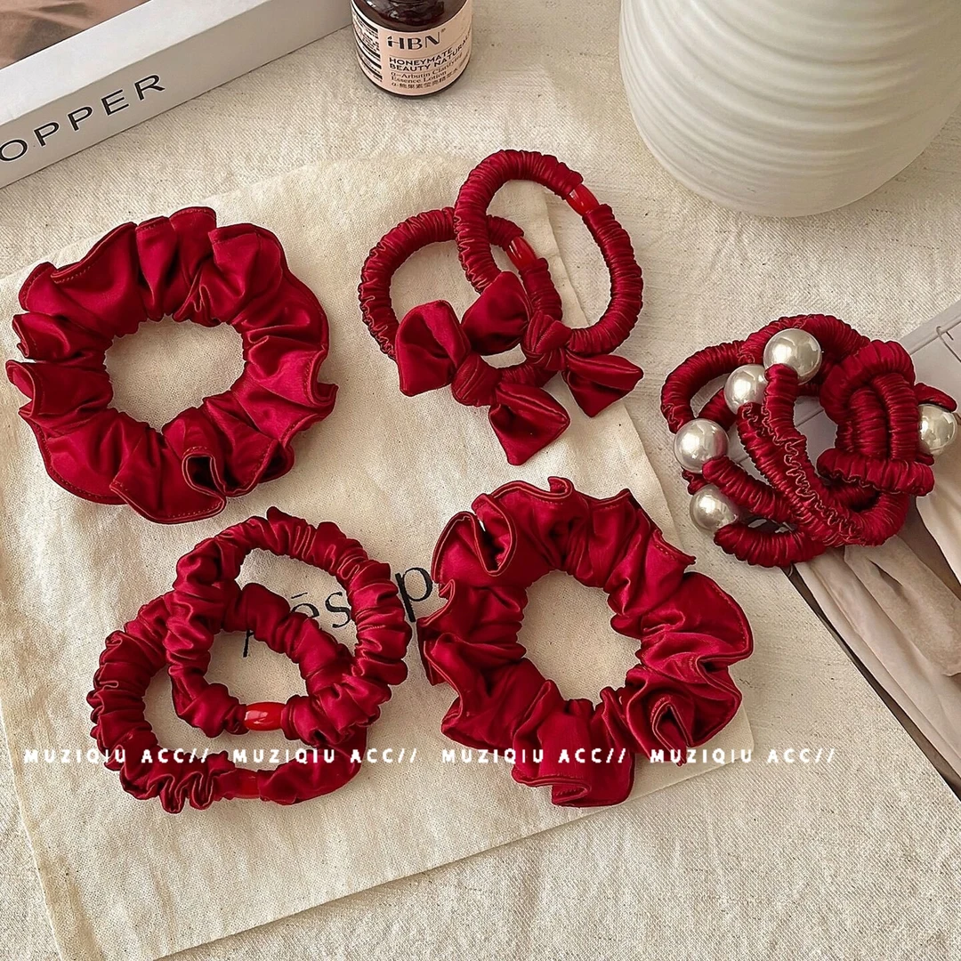 木子秋新年氛围感红色系简约头绳发圈时髦洋气复古温柔简约搭发饰