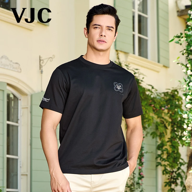 VJC/威杰思【专柜同款】2025春夏新款男装时尚烫钻T恤百搭D25BA1713