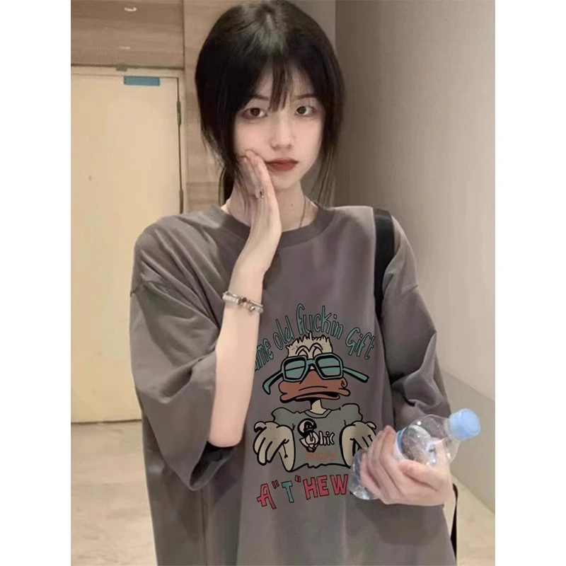 大码300斤短袖t恤女夏季2025新款美式复古ins宽松小众设计感上衣