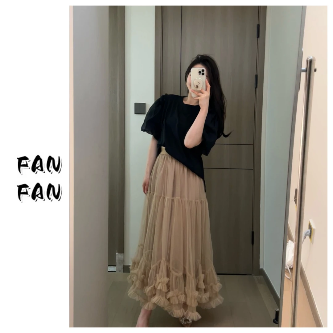 FANFAN 【甜美木耳花边】大摆蓬蓬裙半身裙