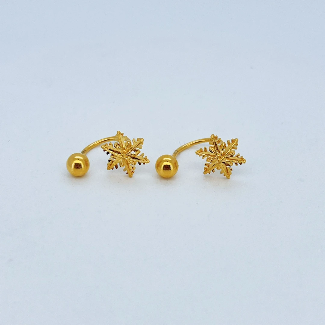 足金999黄金U型雪花金耳钉2.01