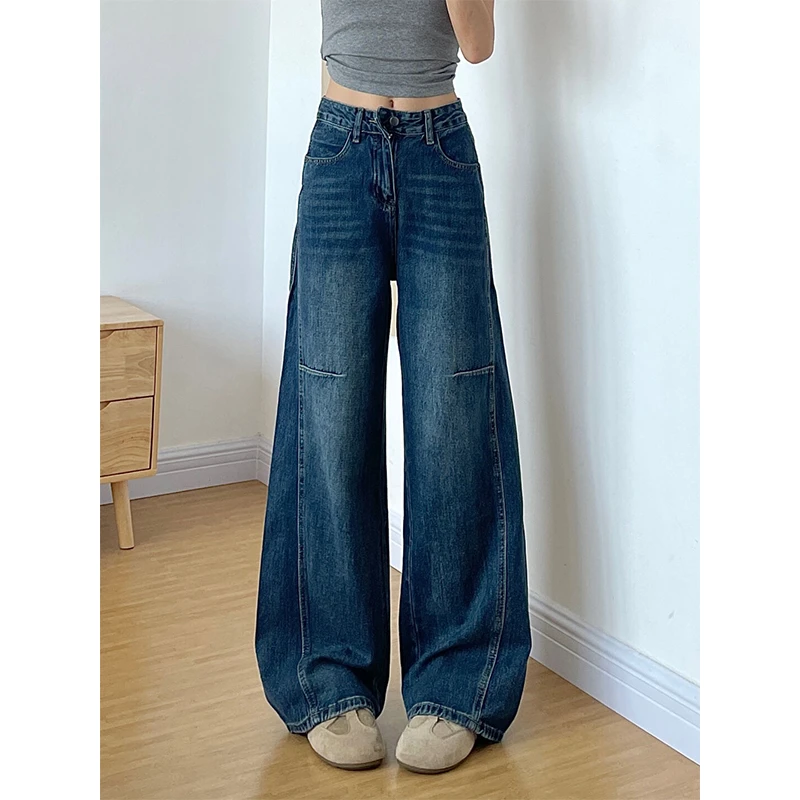 美式复古设计感弯刀显瘦牛仔裤女2025秋季新款宽松百搭垂感阔腿裤